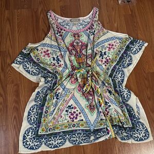 Flying‎ Tomato Bohemian Scarf Tunic Kimono Top Size S cold Shoulder Hippie
